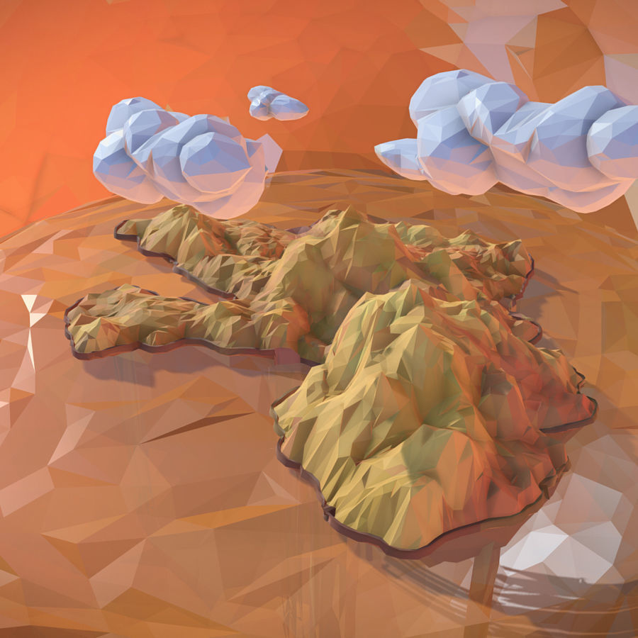 Sand Waterfall Island Mountain Low Polygon Art Low-poly 3D model_8