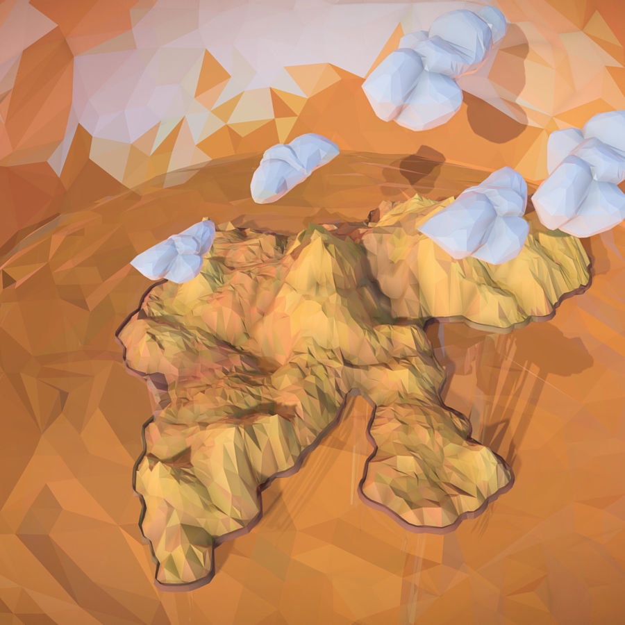 Sand Waterfall Island Mountain Low Polygon Art Low-poly 3D model_13