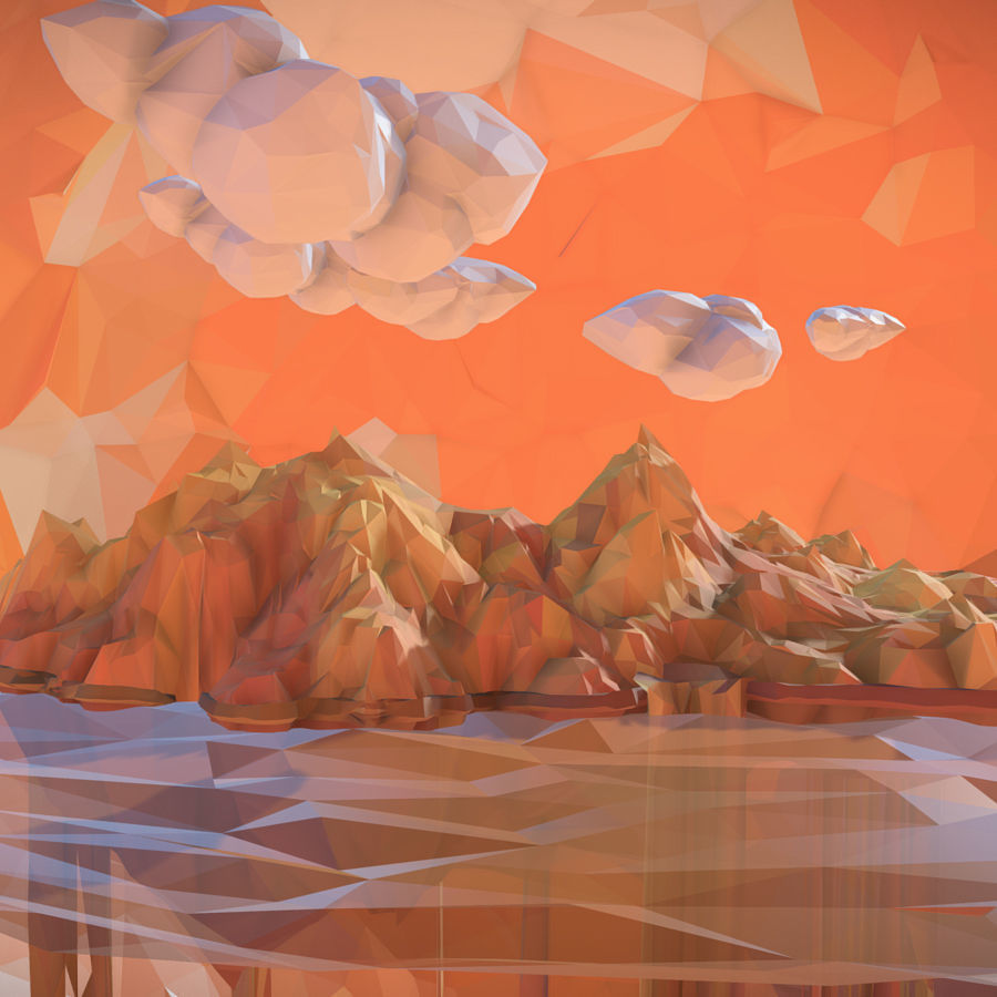 Sand Waterfall Island Mountain Low Polygon Art Low-poly 3D model_3