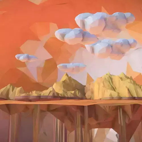 Sand Waterfall Island Mountain Low Polygon Art