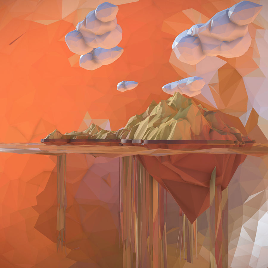 Sand Waterfall Island Mountain Low Polygon Art Low-poly 3D model_12