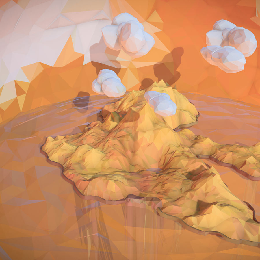 Sand Waterfall Island Mountain Low Polygon Art Low-poly 3D model_11