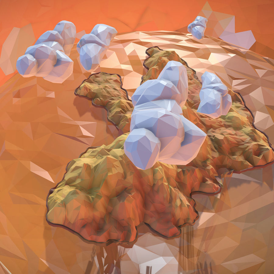 Sand Waterfall Island Mountain Low Polygon Art Low-poly 3D model_10