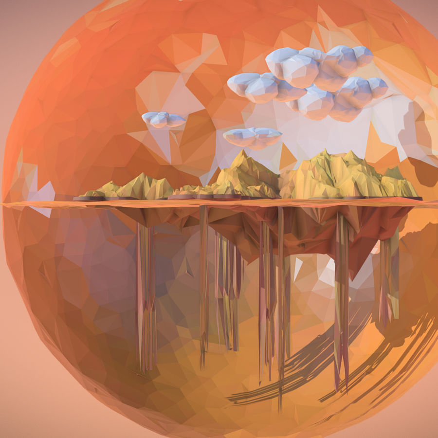 Sand Waterfall Island Mountain Low Polygon Art Low-poly 3D model_1