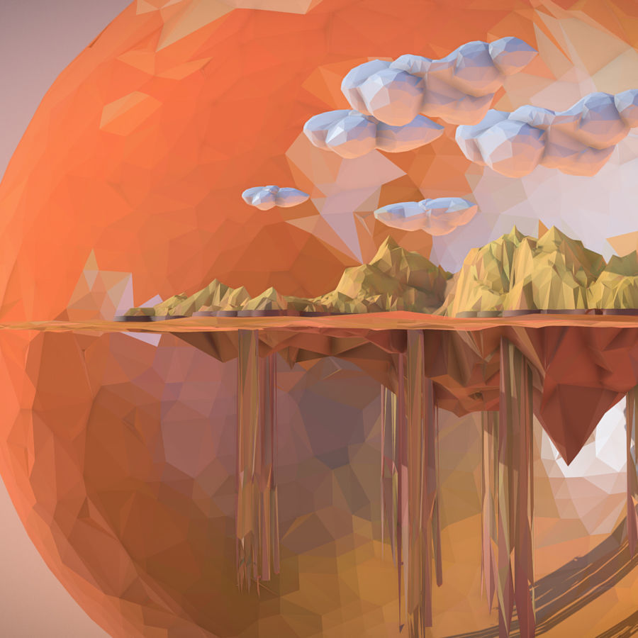 Sand Waterfall Island Mountain Low Polygon Art Low-poly 3D model_9