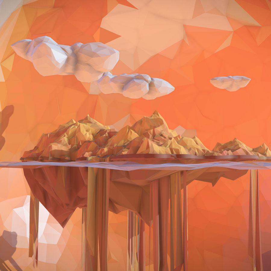Sand Waterfall Island Mountain Low Polygon Art Low-poly 3D model_6
