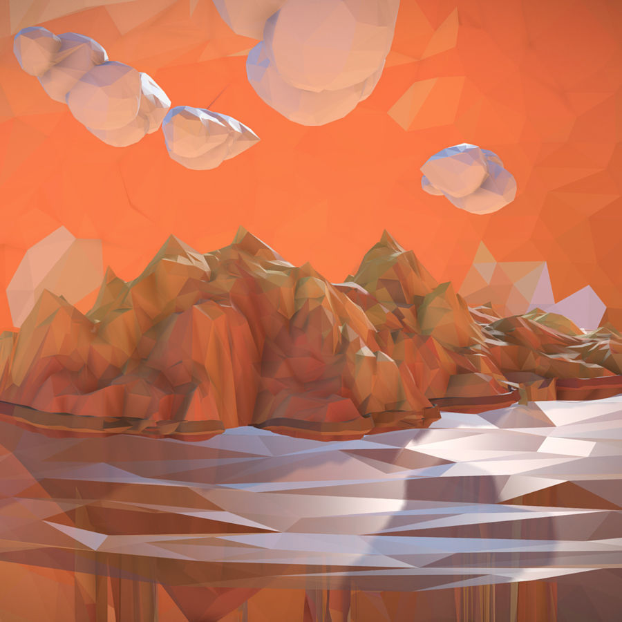 Sand Waterfall Island Mountain Low Polygon Art Low-poly 3D model_5