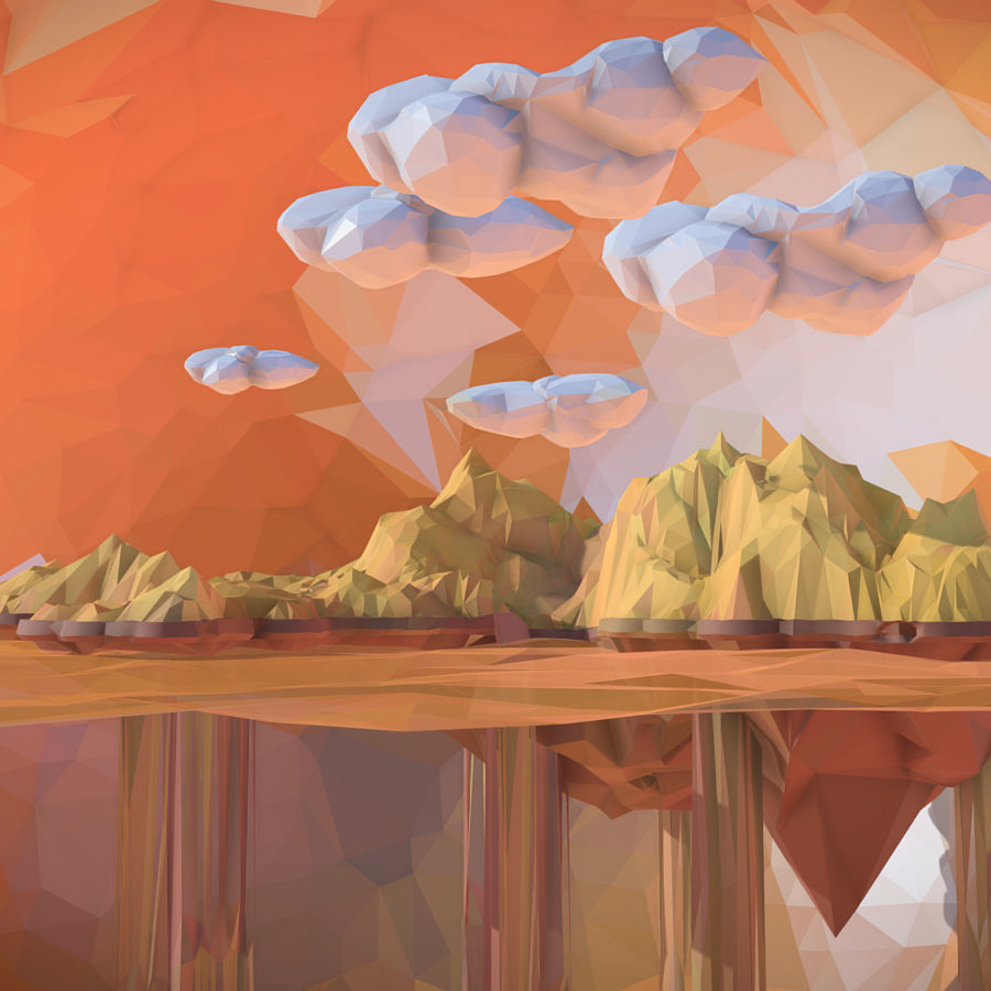 Sand Waterfall Island Mountain Low Polygon Art Low-poly 3D model_4