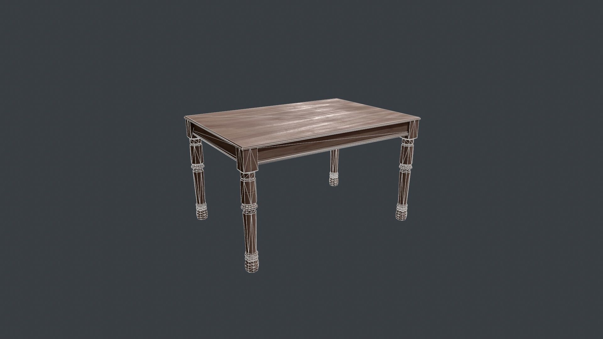 Walnut Dining Table - Wooden Table - Table - Wooden - Wood Desk Low-poly 3D model_3