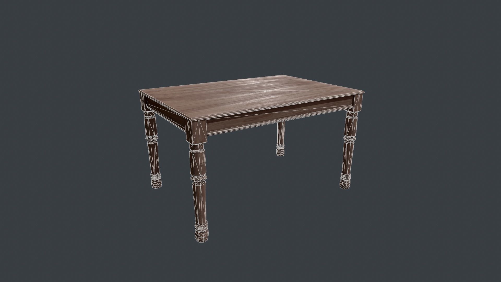 Walnut Dining Table - Wooden Table - Table - Wooden - Wood Desk Low-poly 3D model_4