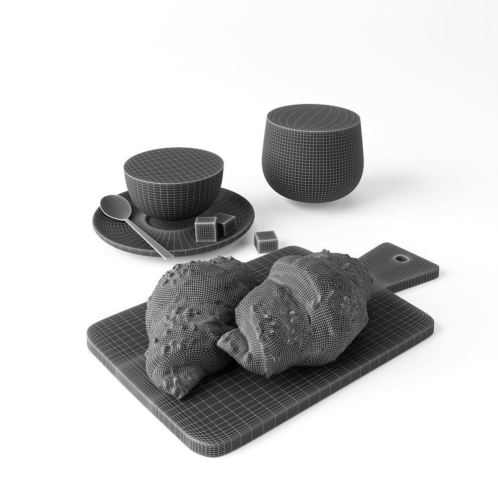Decor Set Chocolate Croissant 3D model_7