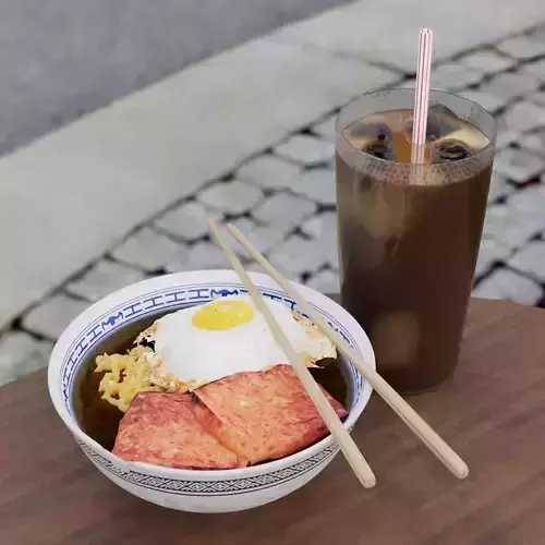 Typical Hong Kong style breakfast 3D model