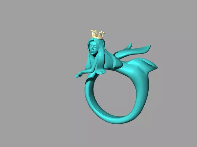 Princess Mermaid ring without stones 16 size 3D print model_0