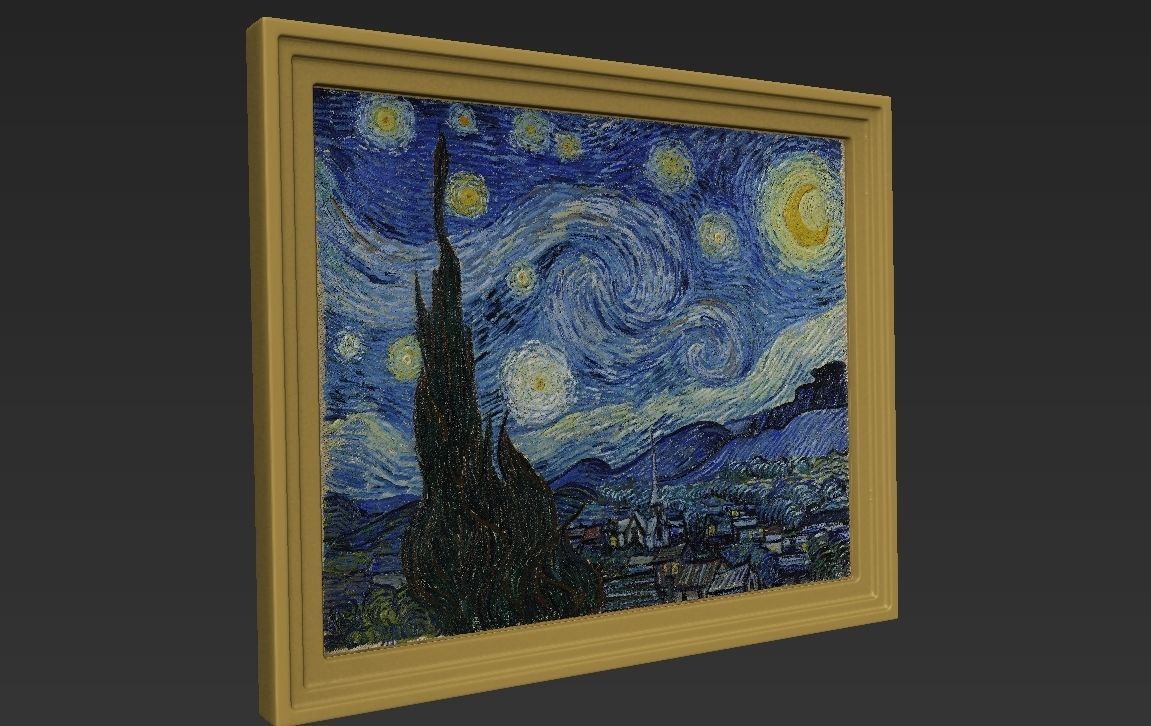 Starry Night painting by Vincent Van Gogh for 3D printing 3D print model_9