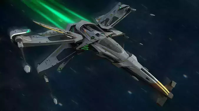 X-Blade spaceship with lights Low-poly 3D model