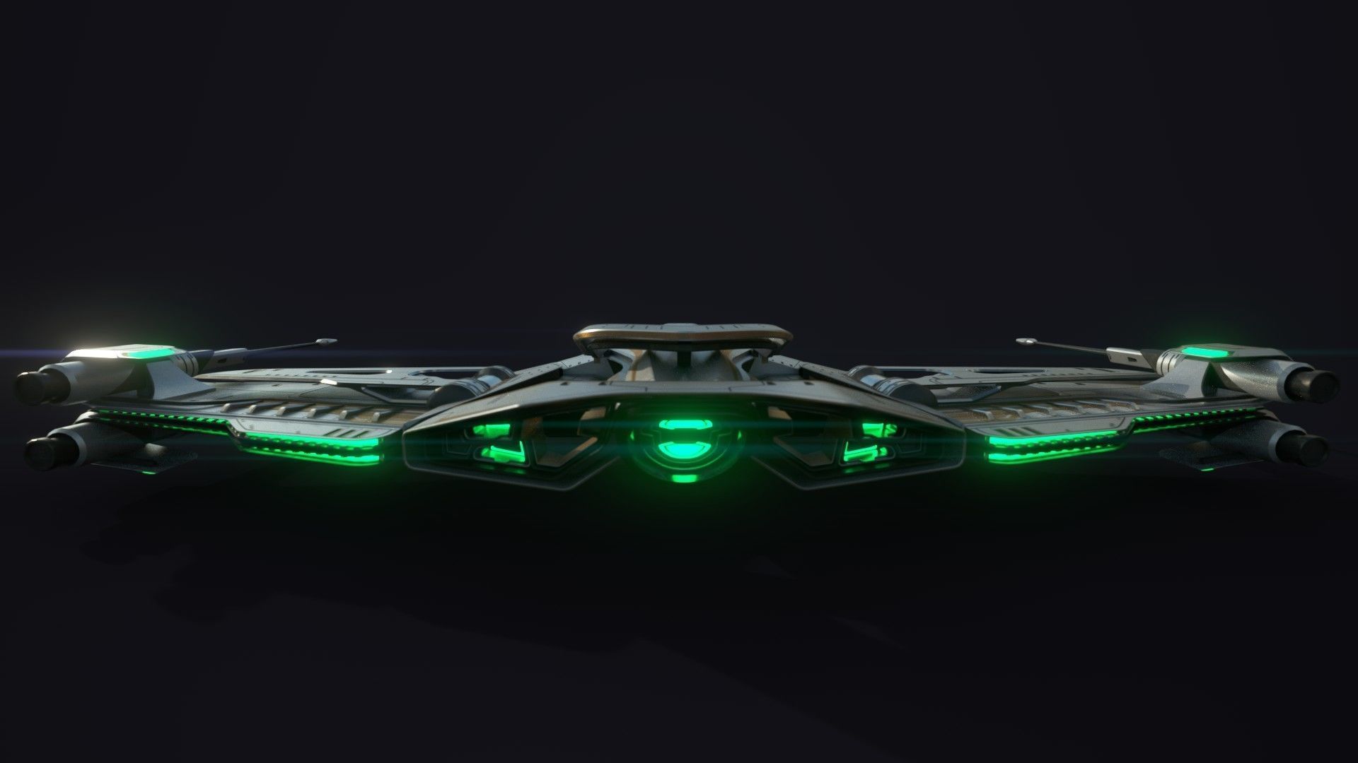 X-Blade spaceship with lights Low-poly 3D model_1