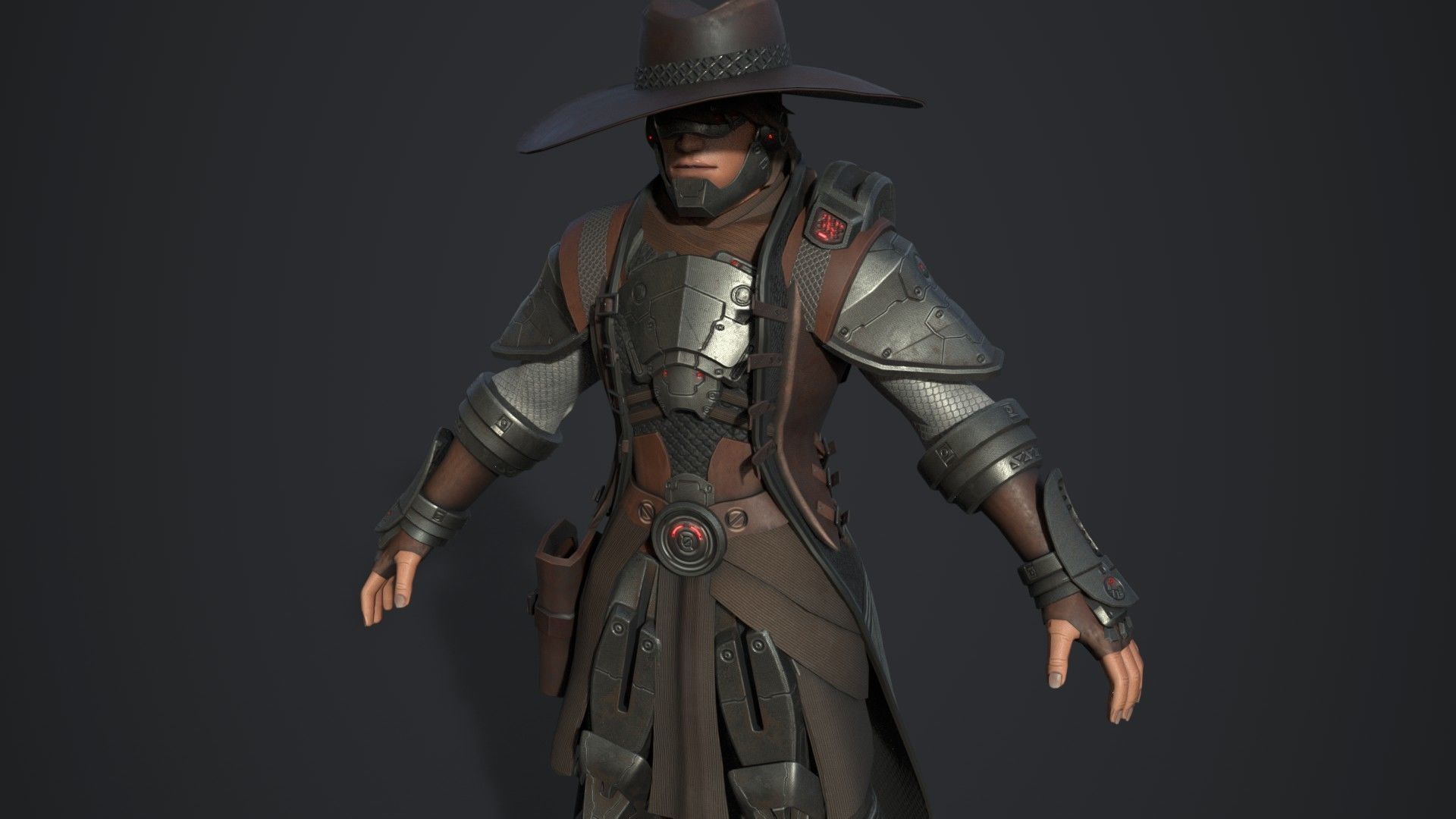 Cowboy character in outfit Low-poly 3D model_3