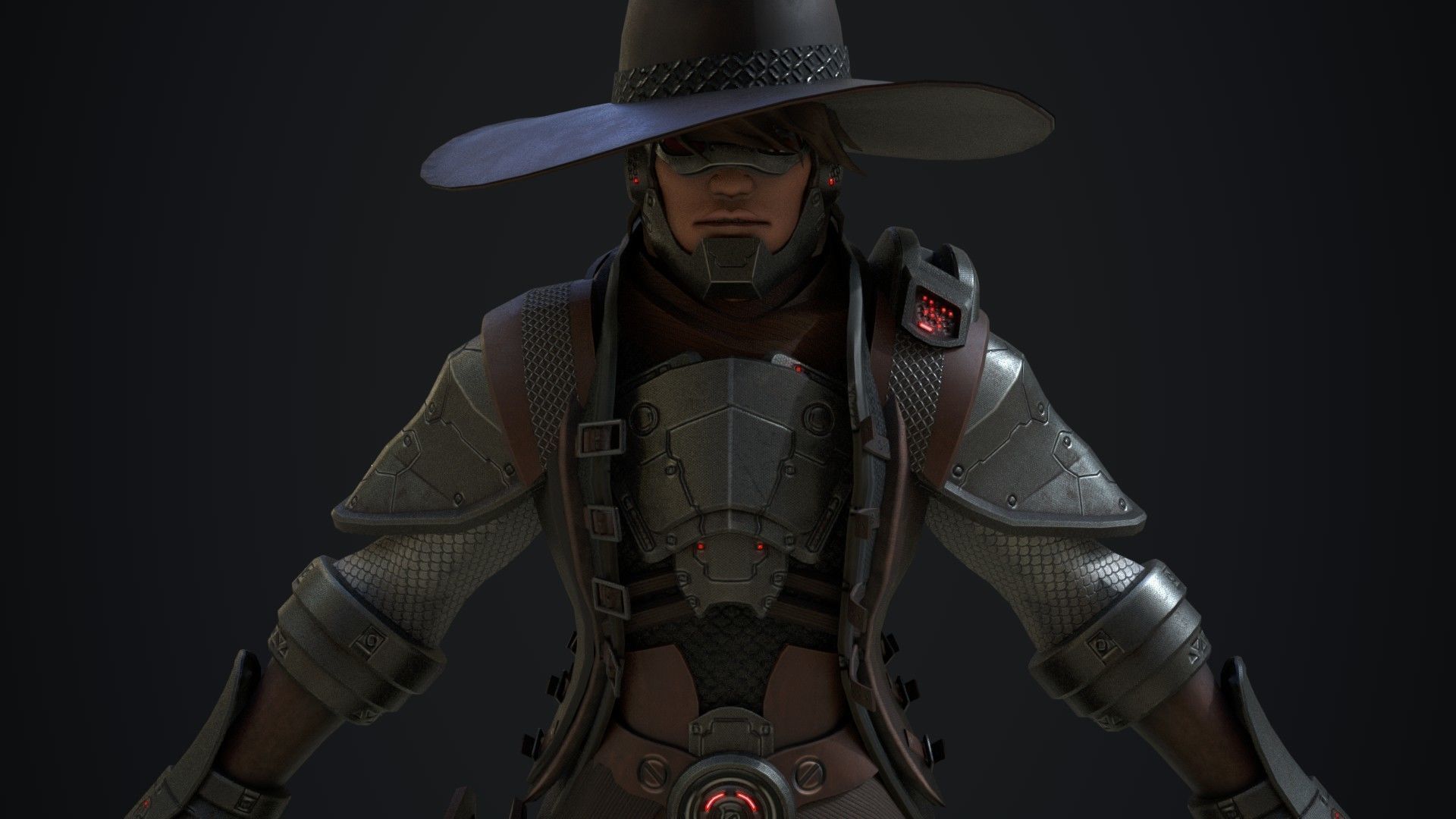 Cowboy character in outfit Low-poly 3D model_4
