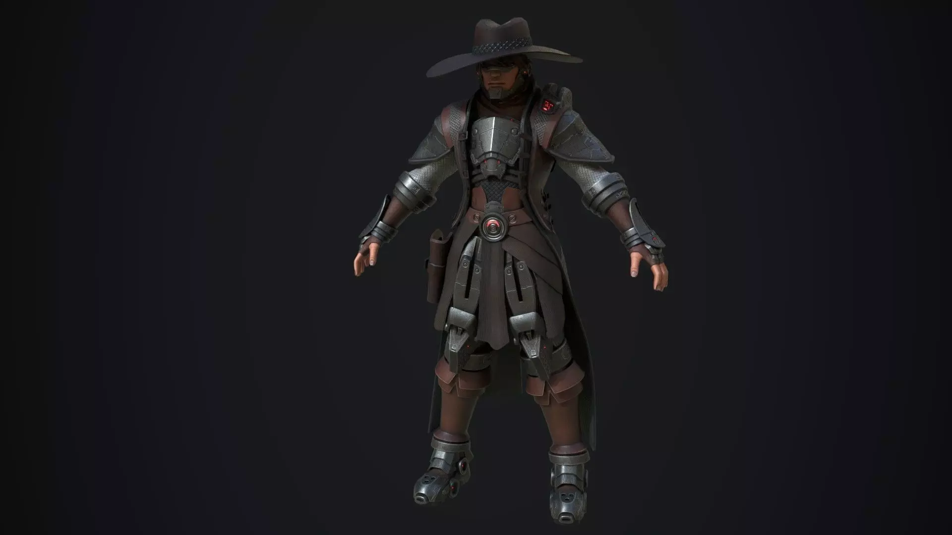 Cowboy character in outfit Low-poly 3D model_0