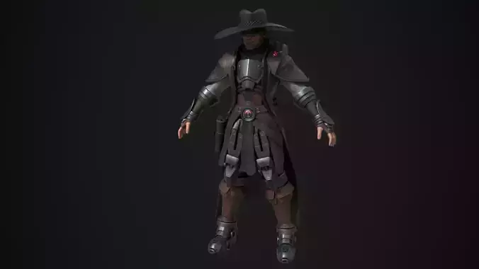 Cowboy character in outfit Low-poly 3D model
