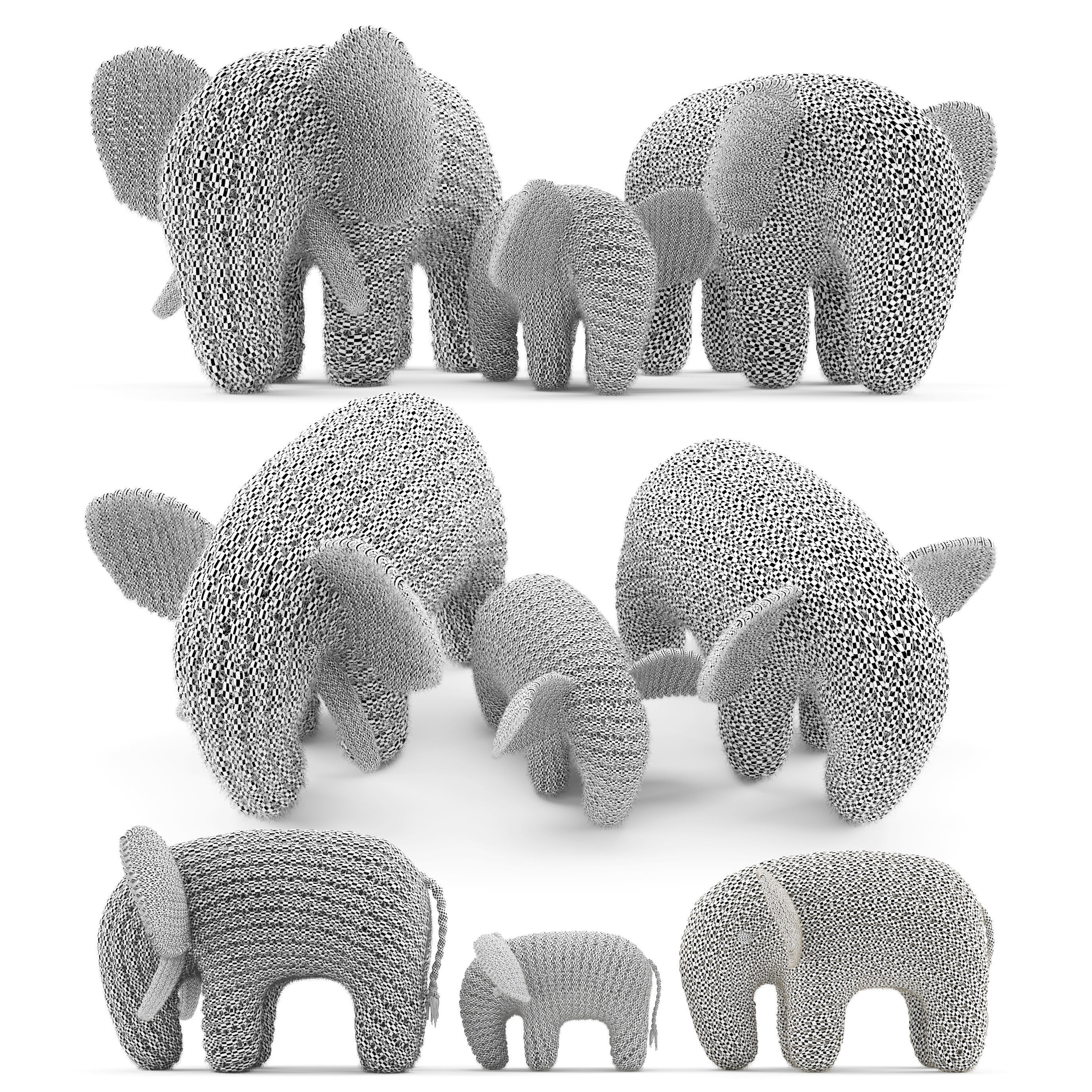 Knitted Elephants Toys 3D model_2