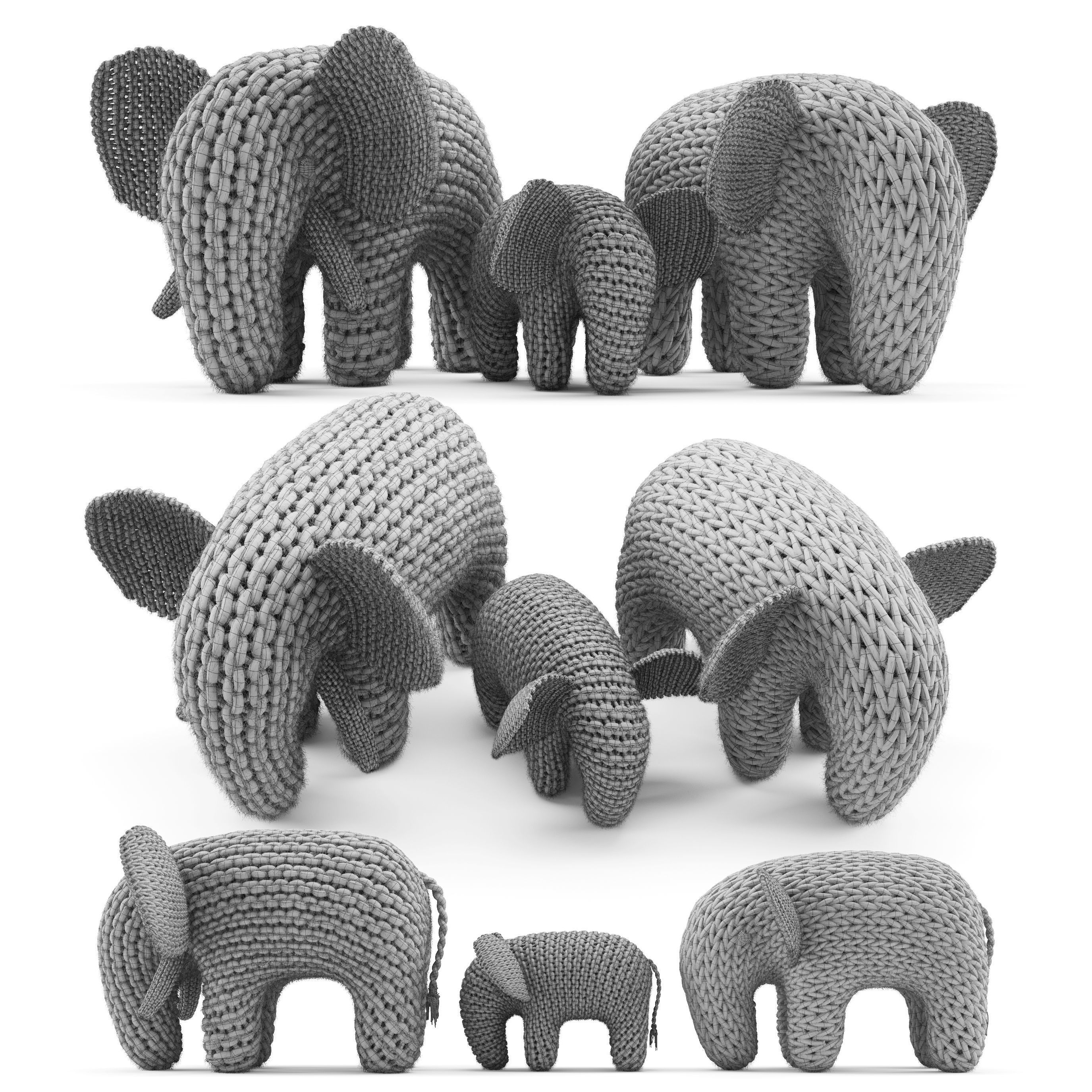 Knitted Elephants Toys 3D model_1