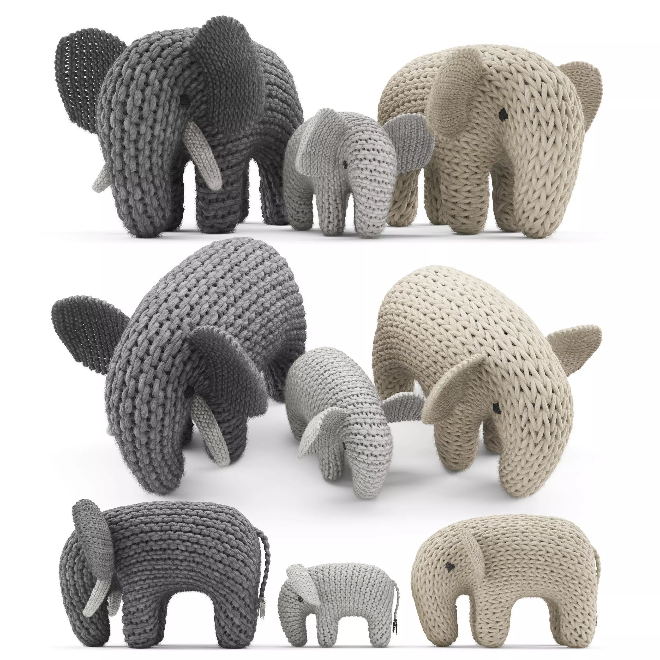 Knitted Elephants Toys 3D model_0