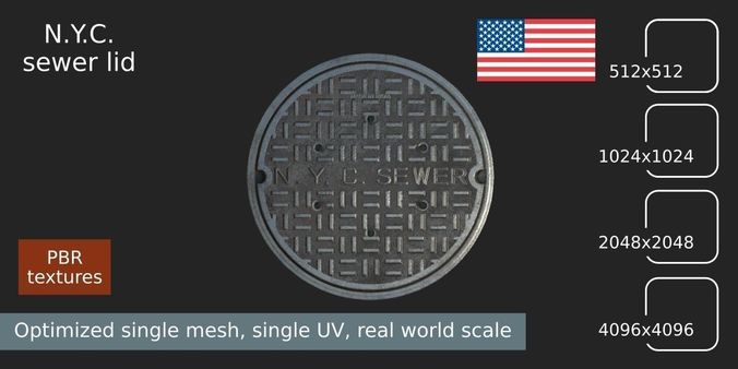 New York City sewer lid Low-poly 3D model