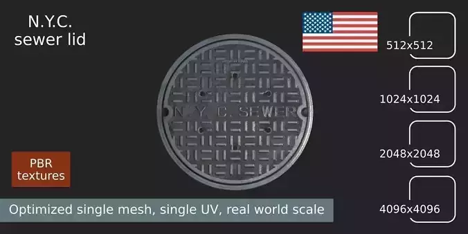 New York City sewer lid Low-poly 3D model