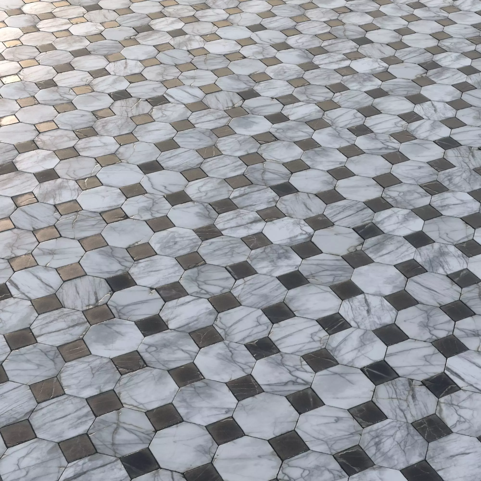 Black and white aged marble tiles PBR Material Texture_0