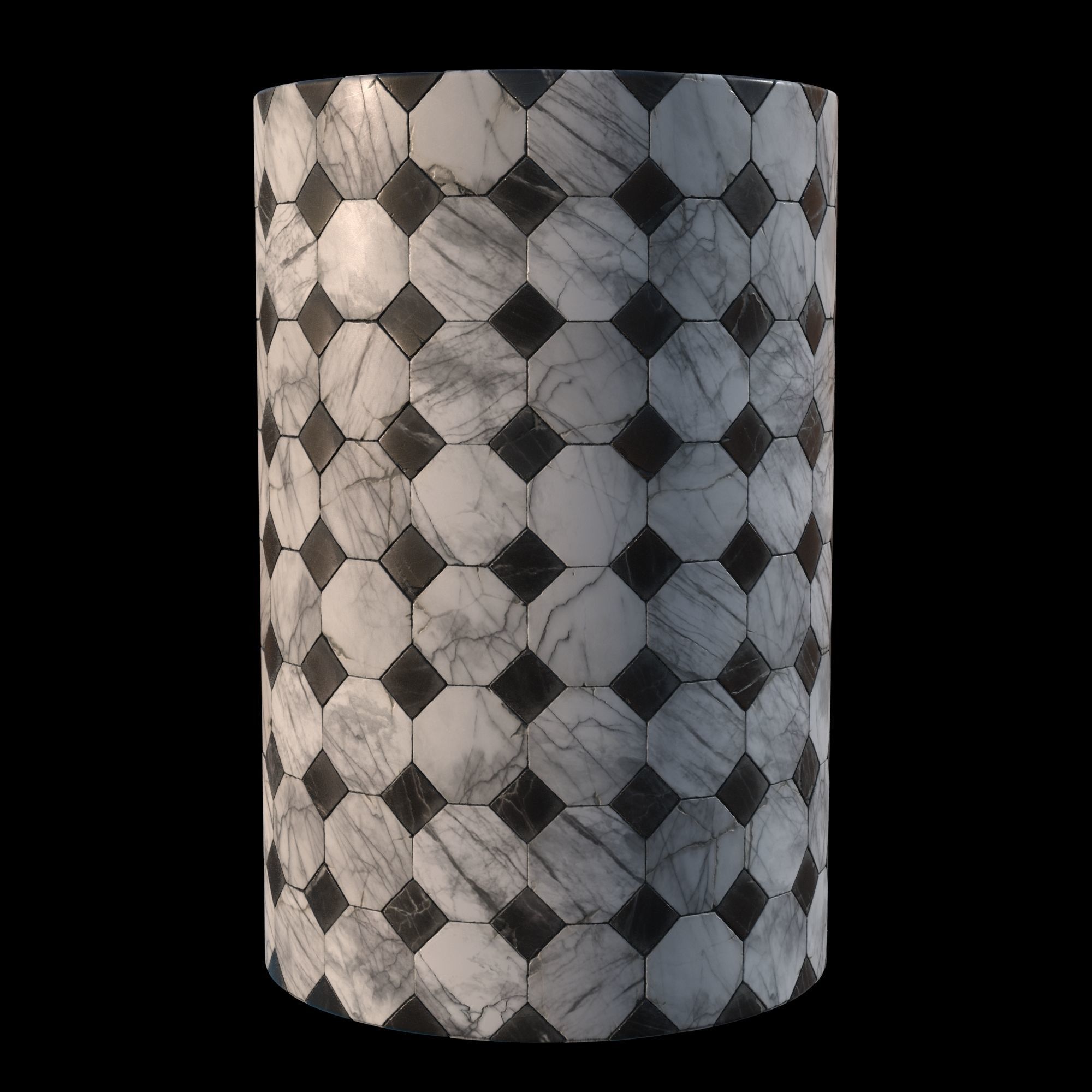 Black and white aged marble tiles PBR Material Texture_2
