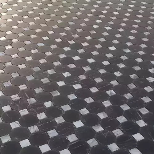 Mixed shape black and white marble tiles