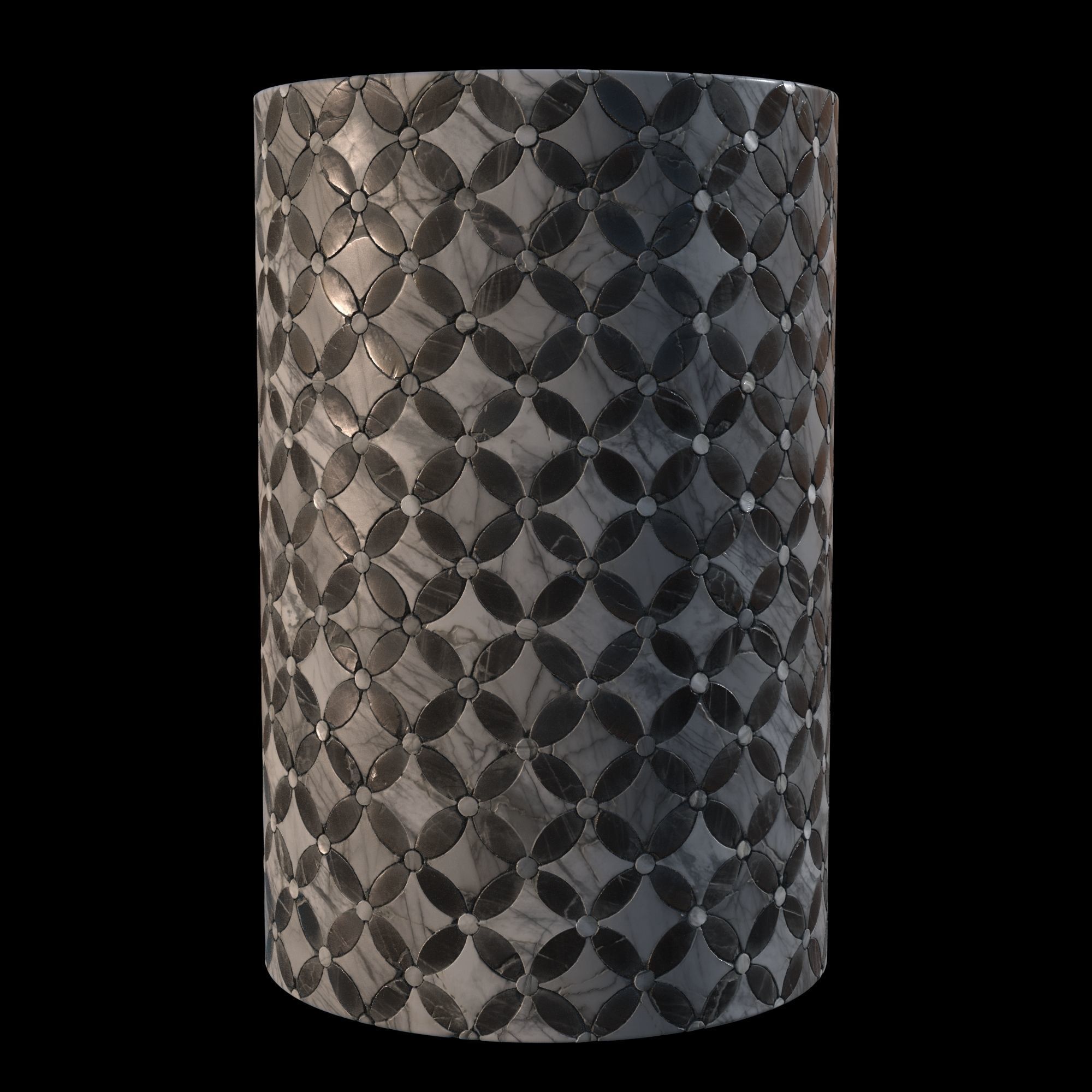 Ornamental black and white marble tiles PBR Material Texture_2