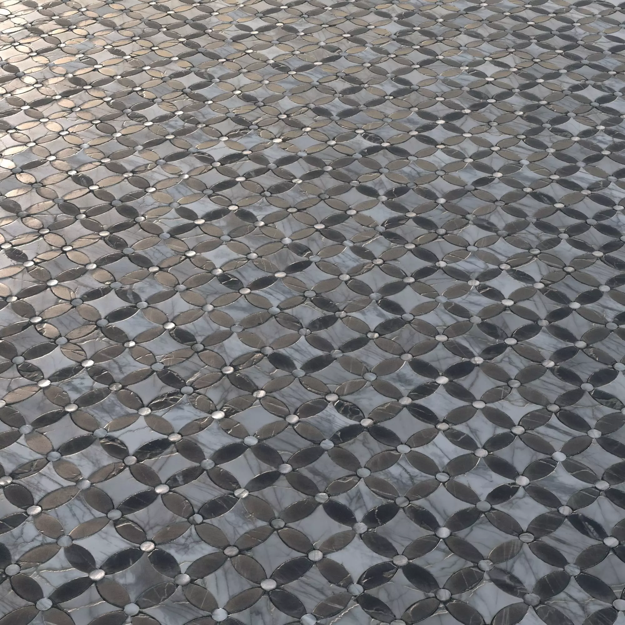 Ornamental black and white marble tiles PBR Material Texture_0