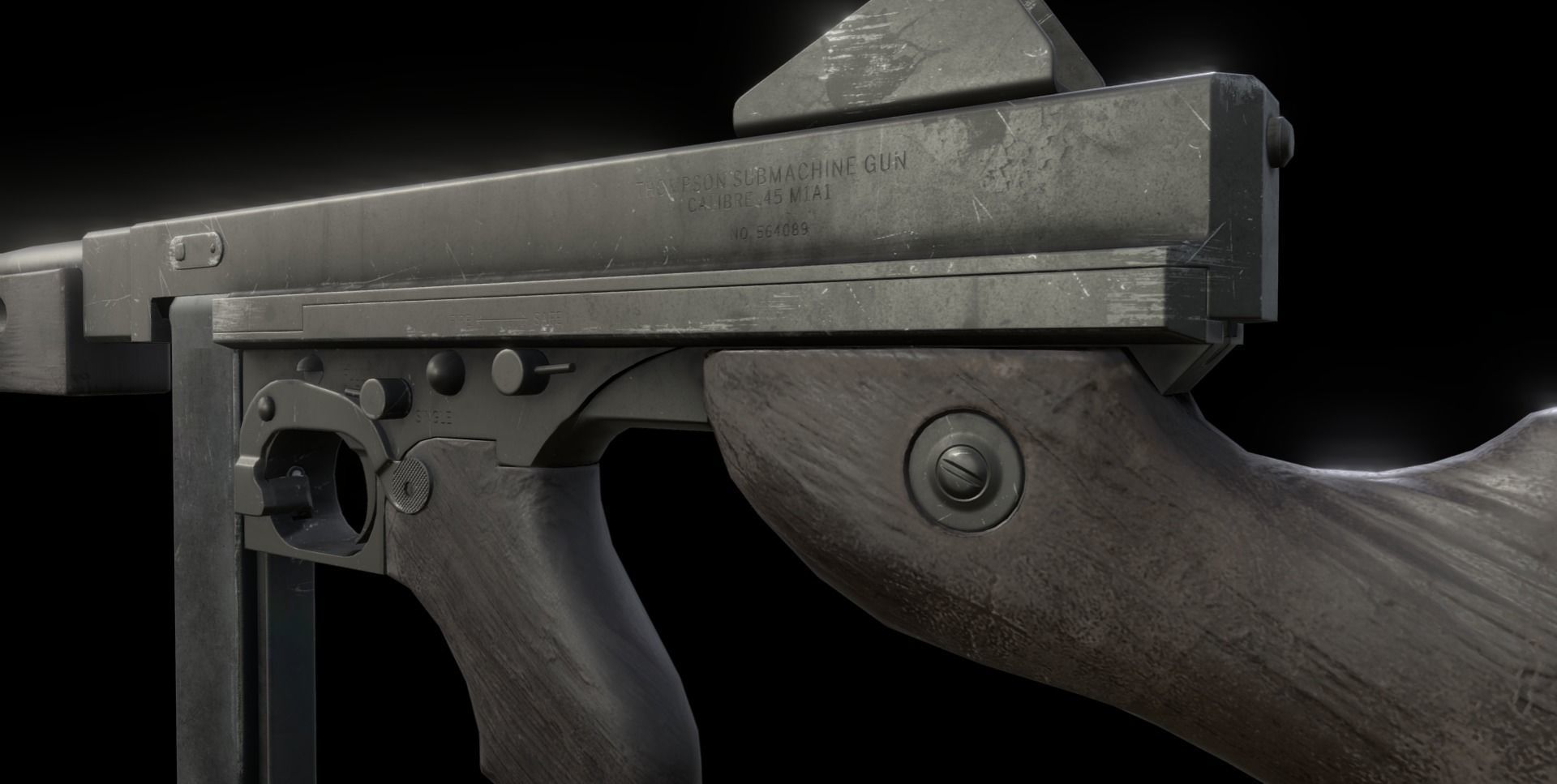 M1A1 Thompson Submachinegun Low-poly 3D model_2