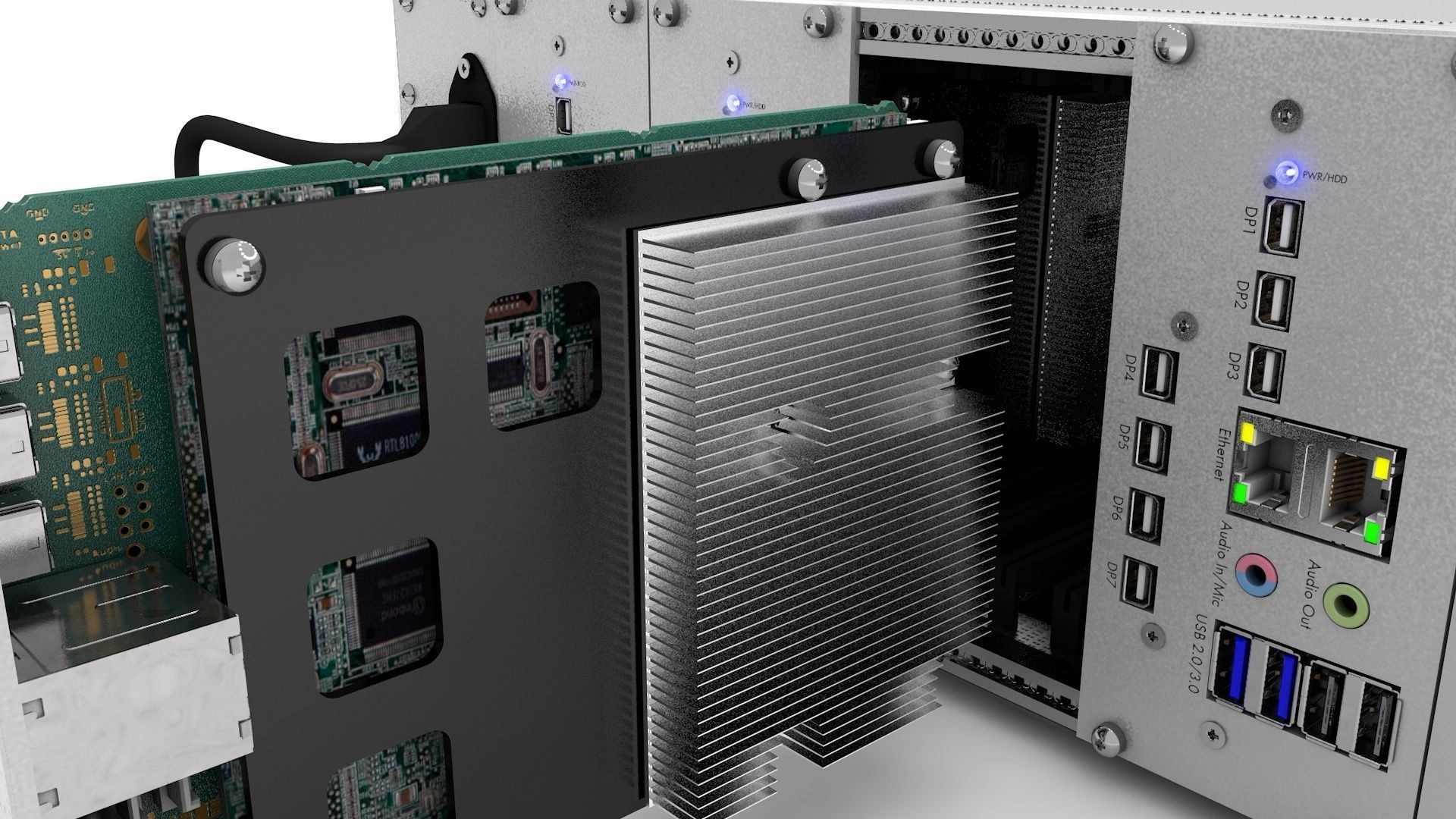 Detailed rare complete Mini PC Computer 4 Slot rack 3D model_3