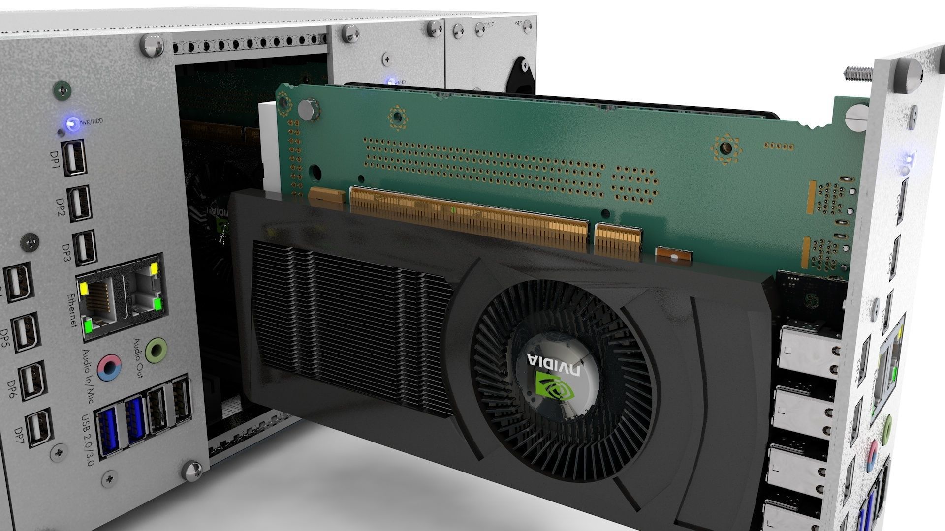 Detailed rare complete Mini PC Computer 4 Slot rack 3D model_2