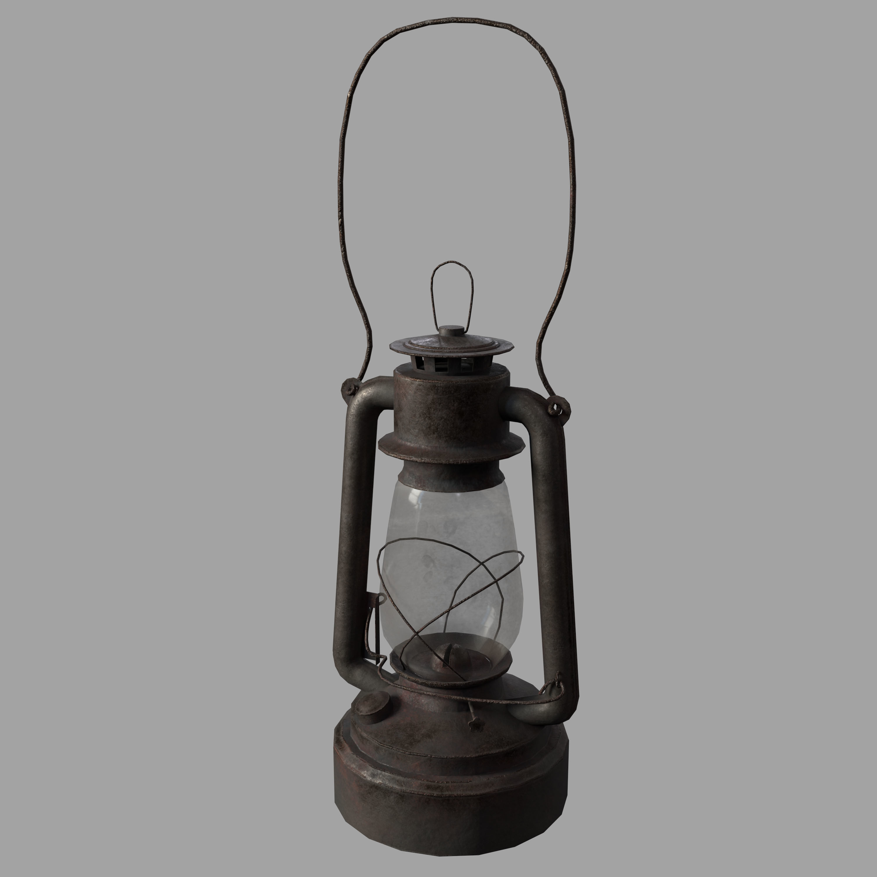 Old Rusty Kerosene Lamp Low-poly 3D model_2
