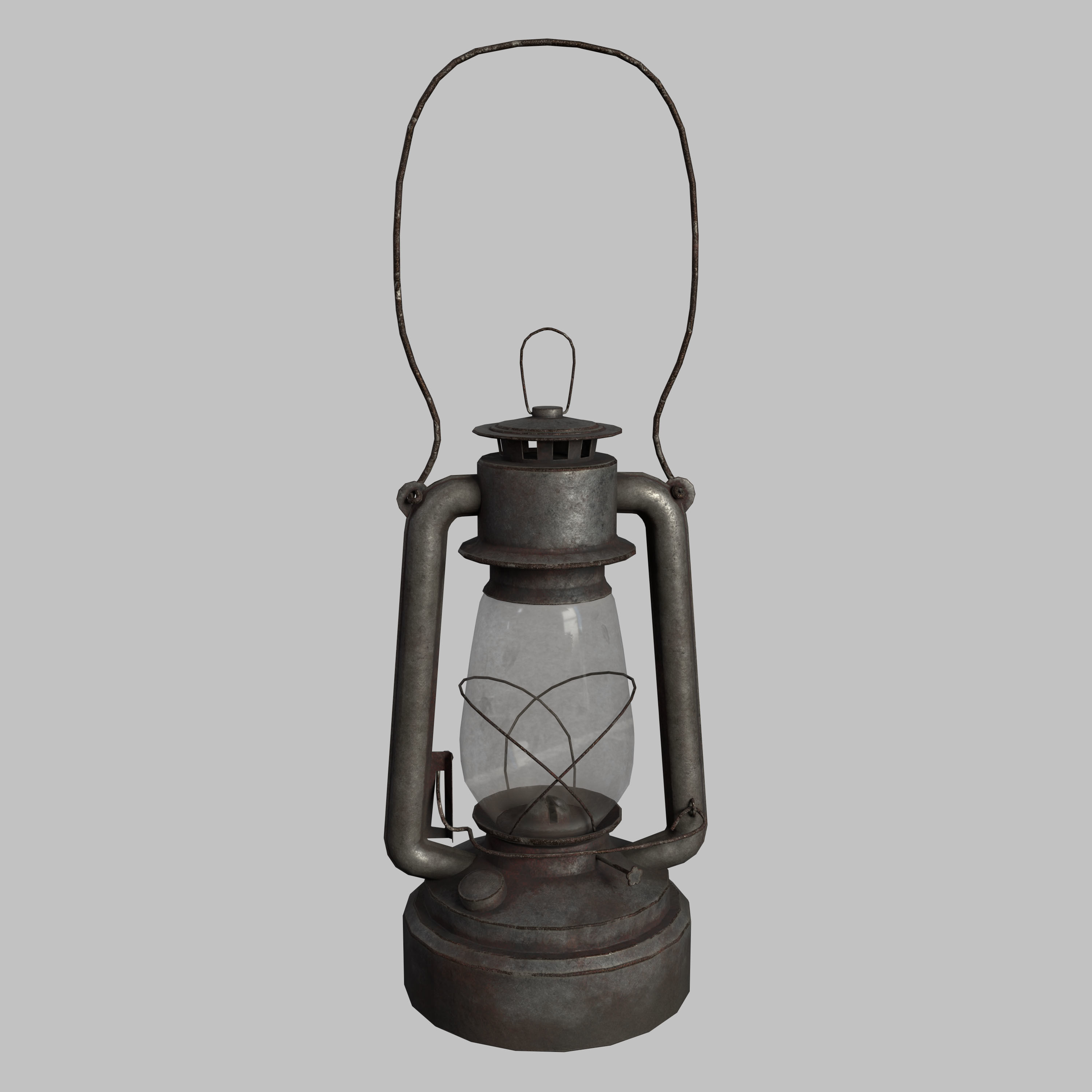 Old Rusty Kerosene Lamp Low-poly 3D model_1