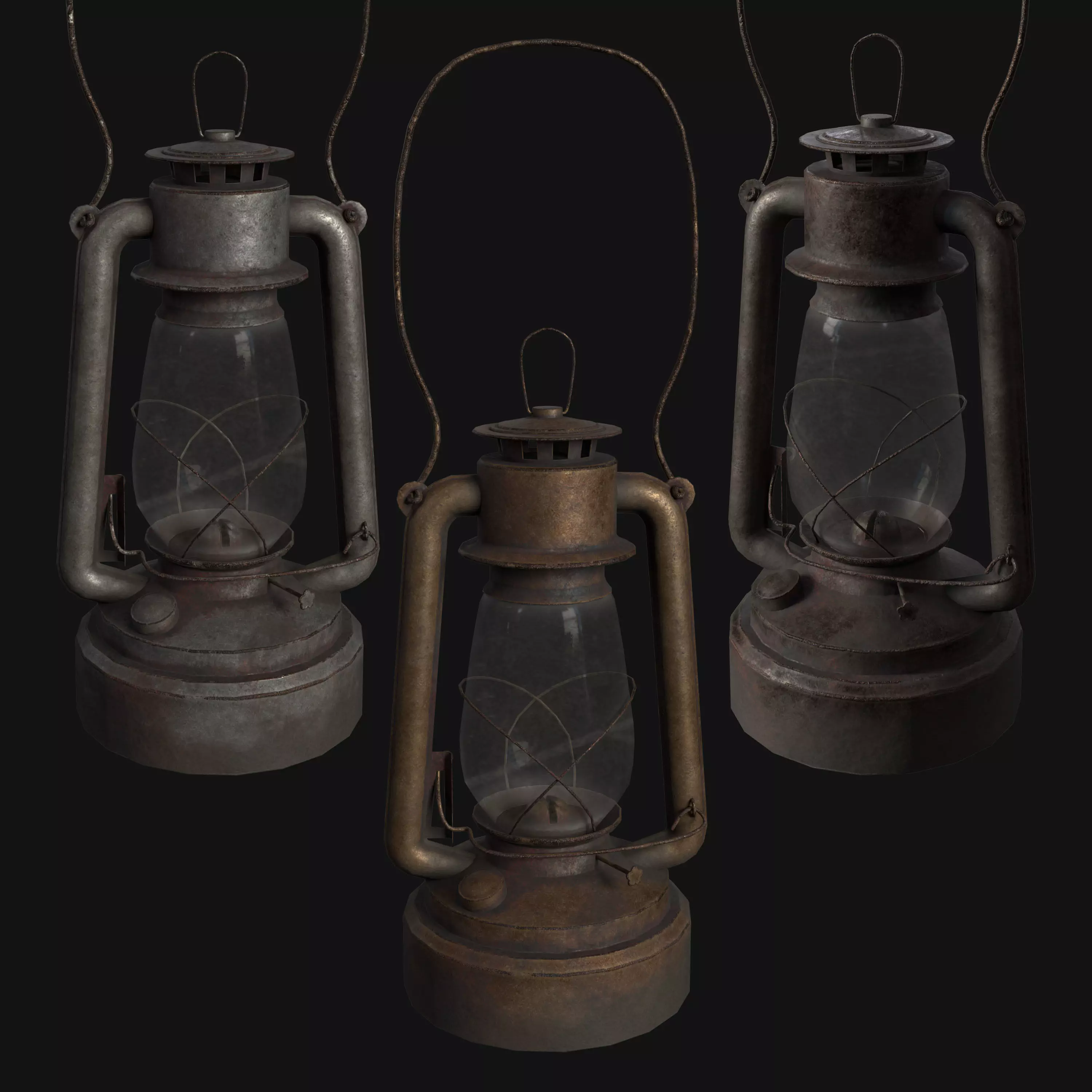 Old Rusty Kerosene Lamp Low-poly 3D model_0