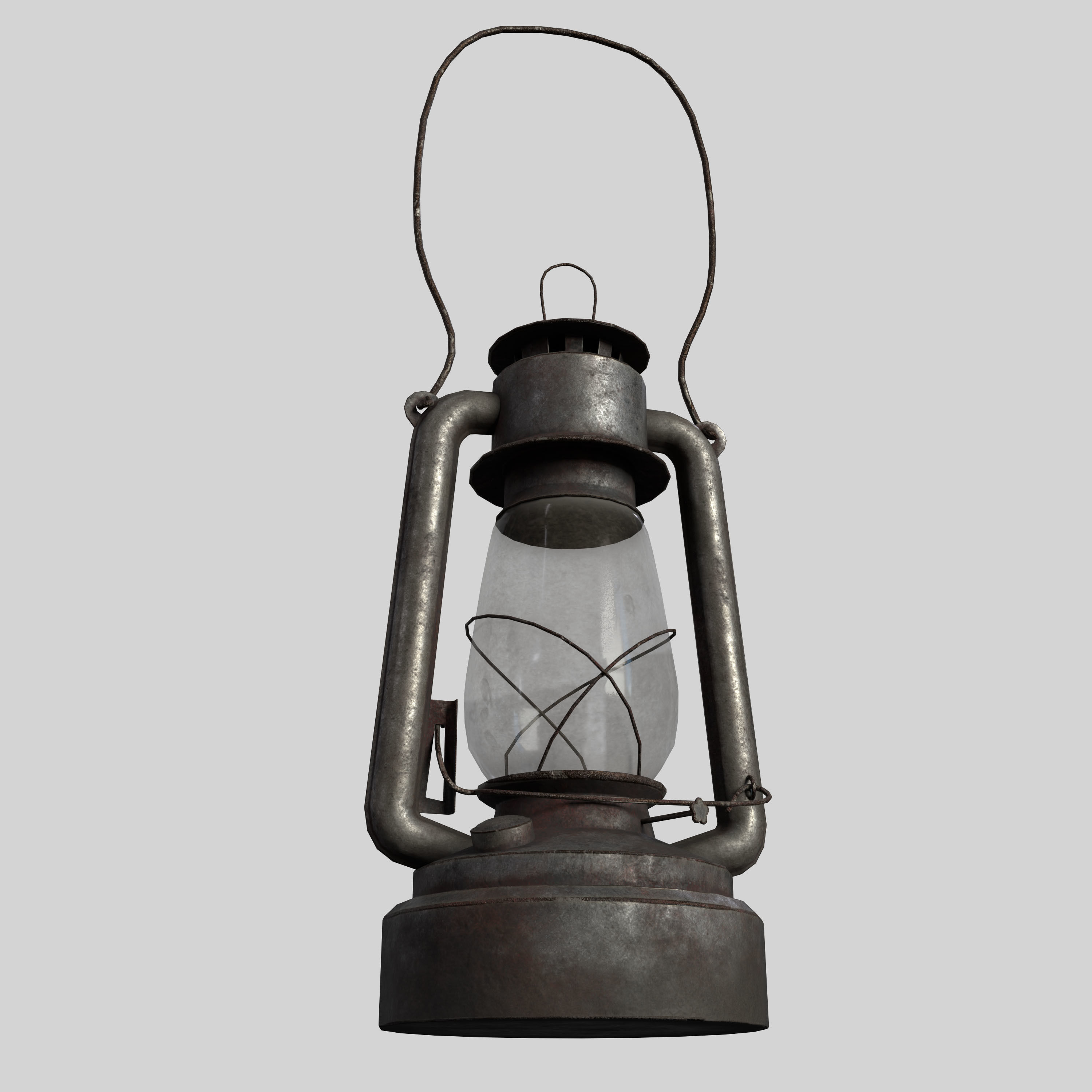 Old Rusty Kerosene Lamp Low-poly 3D model_7