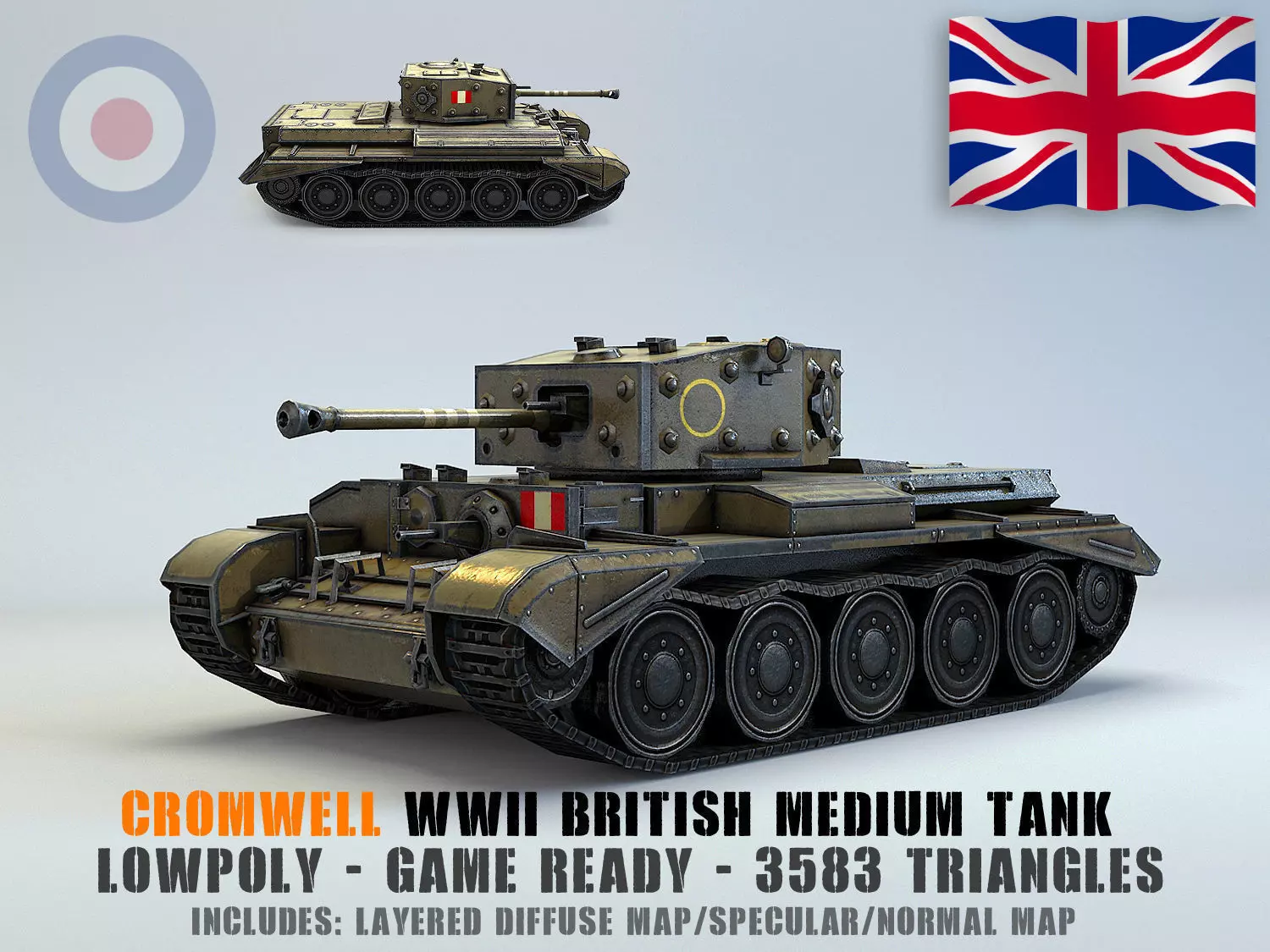 Low Poly Cromwell medium tank Low-poly 3D model_0