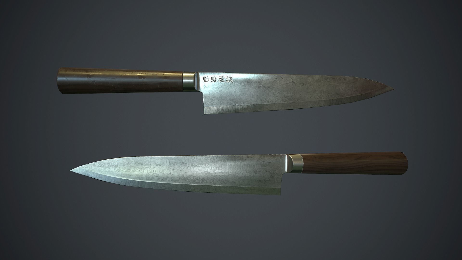 Damascus Kitchen Knife PBR Game Ready