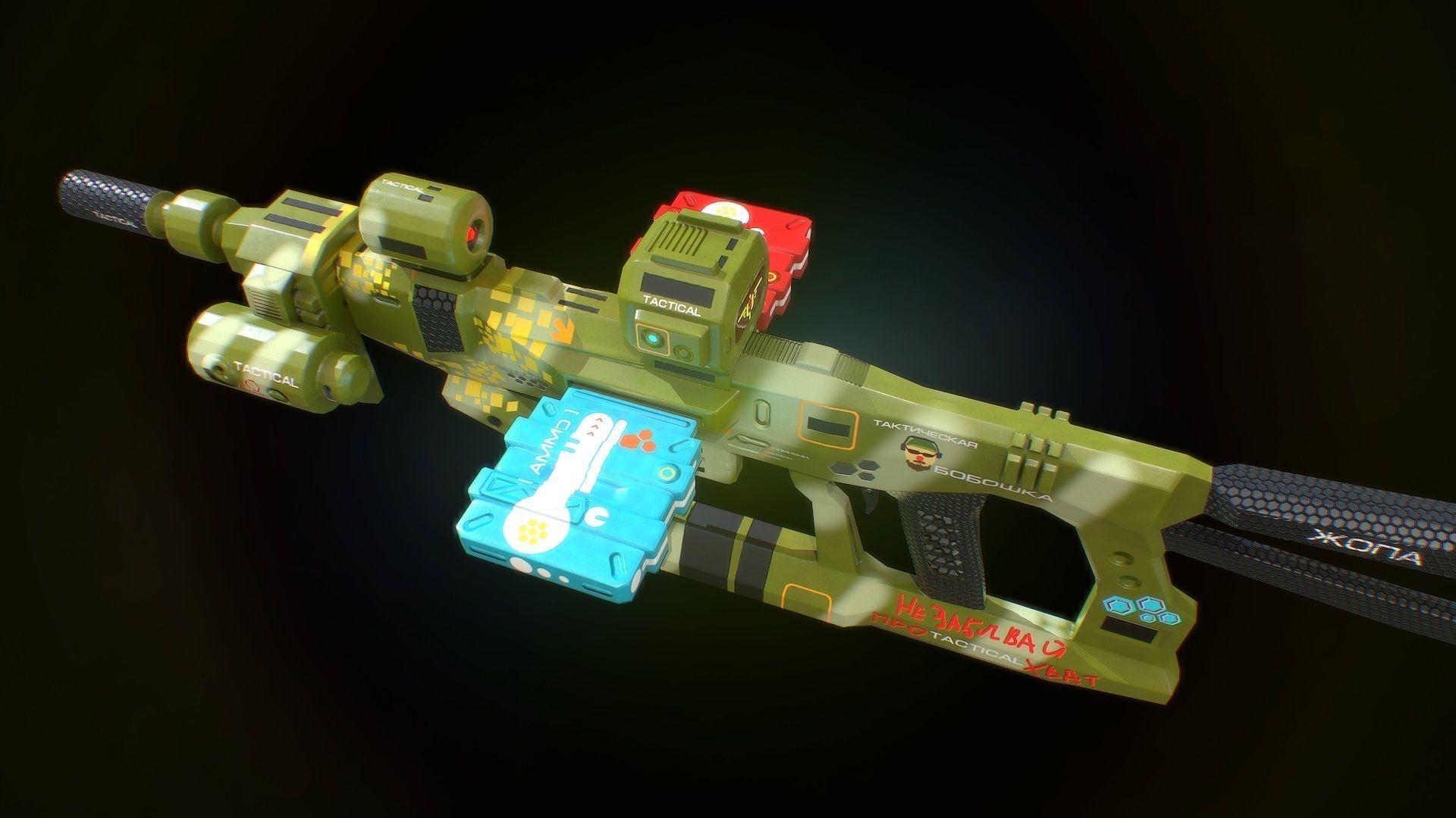 Low poly super tactical assault tactical rifle for tactical man Low-poly 3D model_9