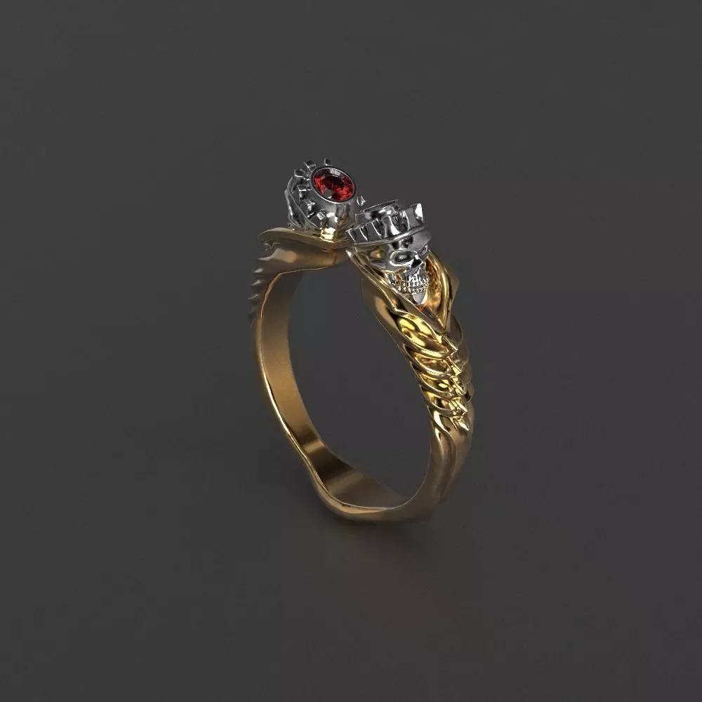 skull ring 3d printable models two ton gold 3D print model_0