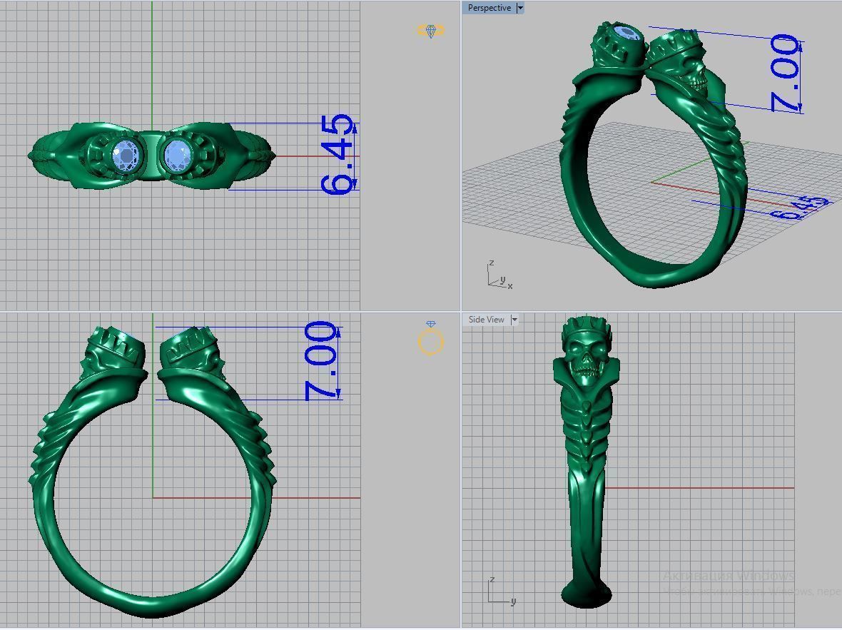 skull ring 3d printable models two ton gold 3D print model_4