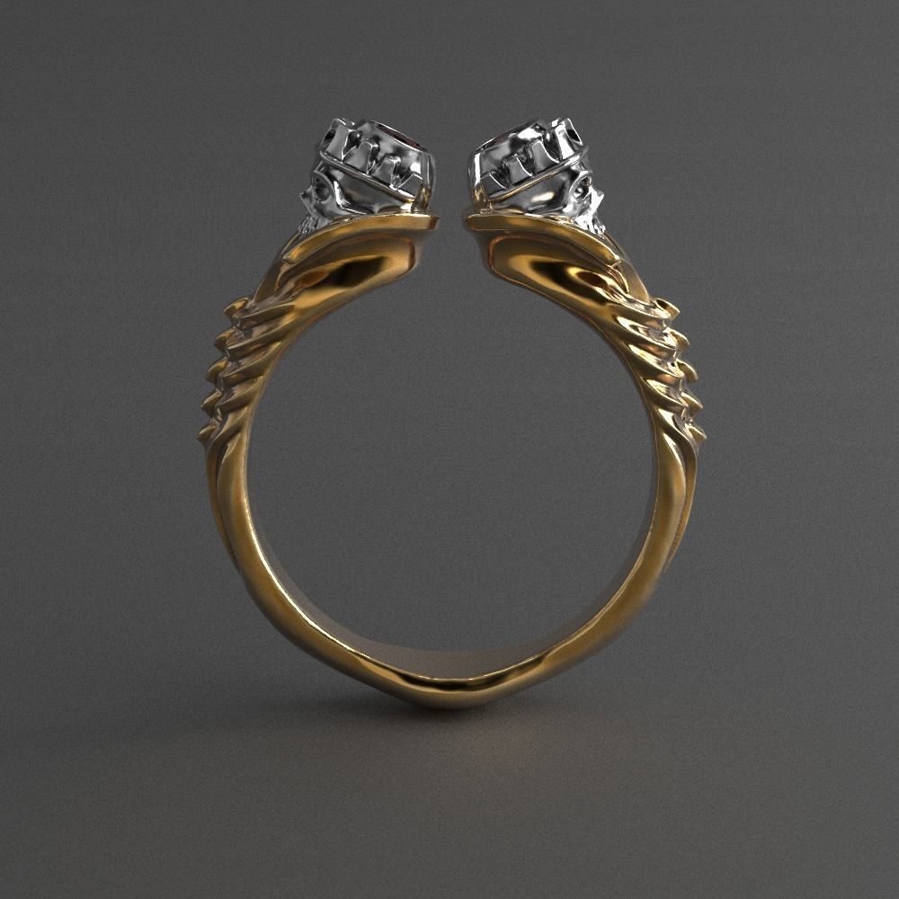 skull ring 3d printable models two ton gold 3D print model_3