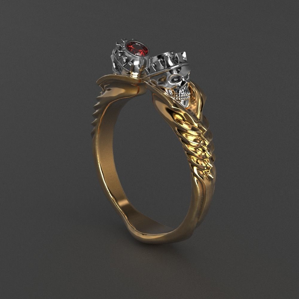 skull ring 3d printable models two ton gold 3D print model_1