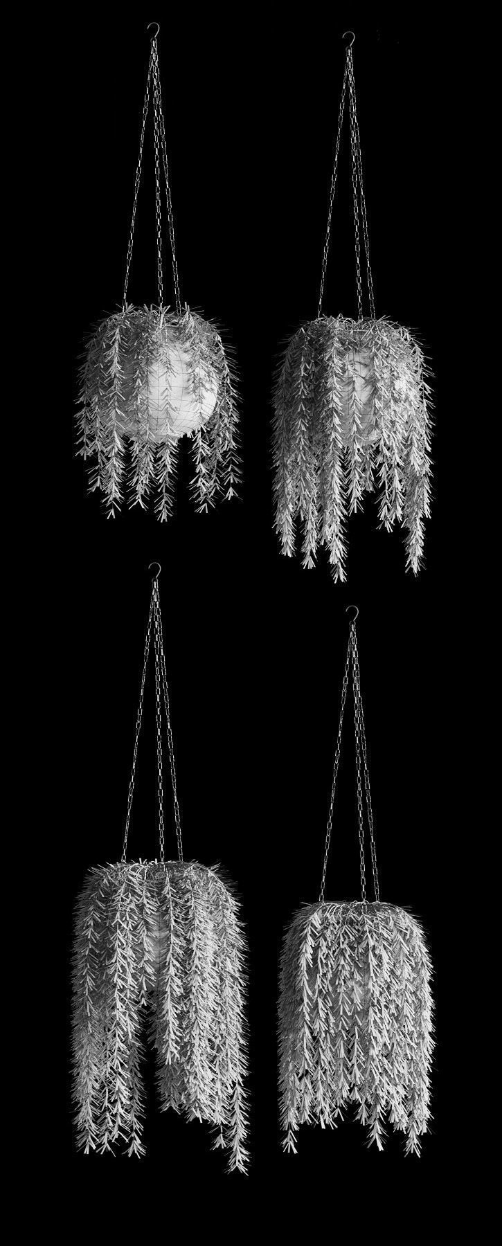 Hanging plants in pots on a chain 8 models 3D model_3