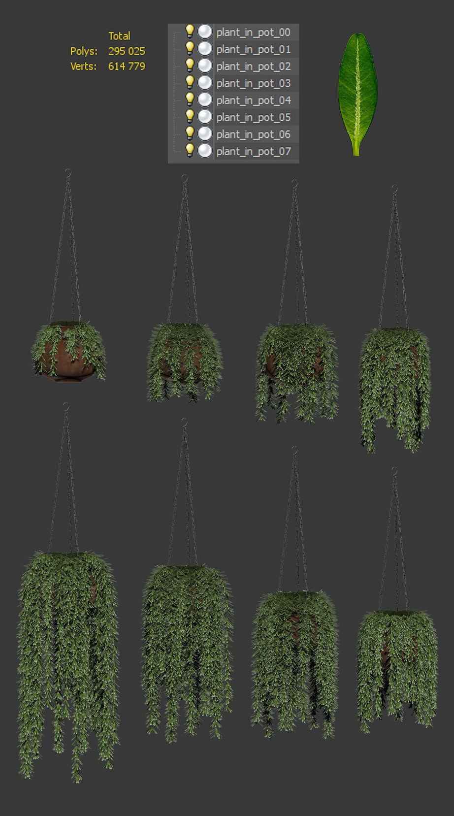 Hanging plants in pots on a chain 8 models 3D model_5